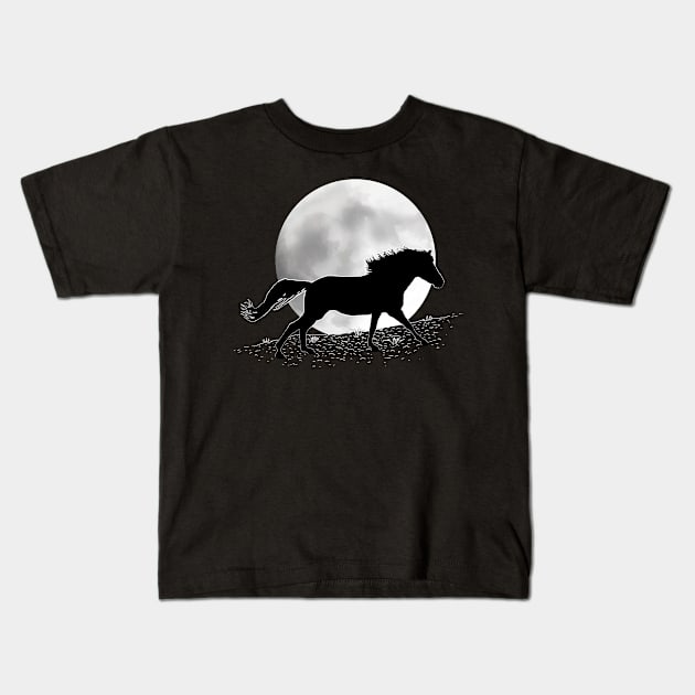 Wild Horse With Full Moon Kids T-Shirt by bhymer